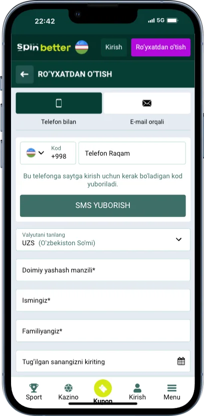 Регистрация в Spinbetter